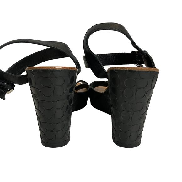 Coach Womens Elize Black Leather Signature Wedge Open Toe Strap Sandals Size 7M - Picture 4 of 13